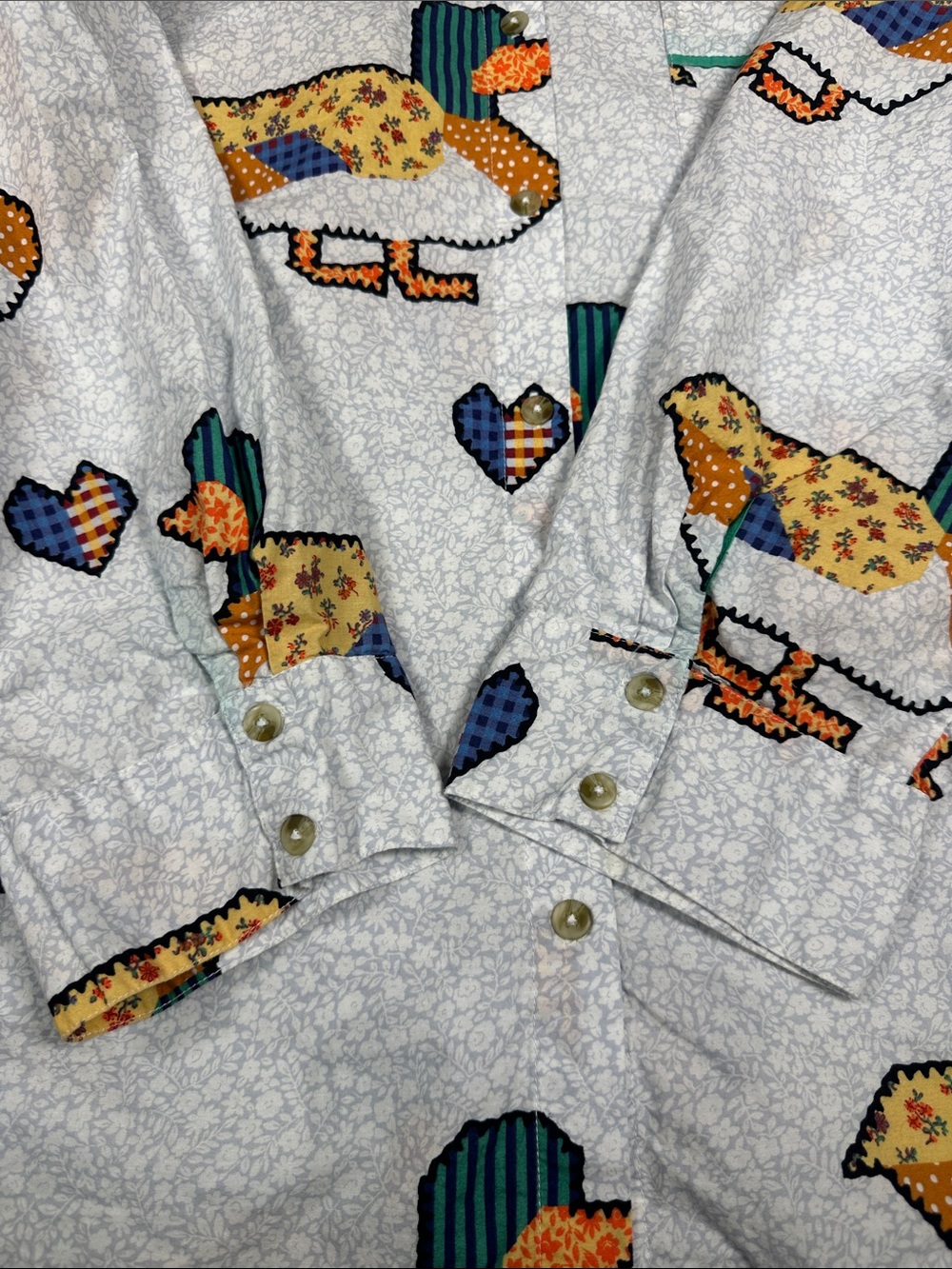 Anthropologie LyreBird Patchwork Duck Heart Pajama Set Shorts Shirt Cotton Small - Picture 6 of 16
